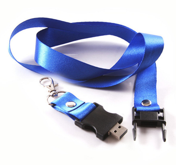 Blue 4GB/ 8GB Lanyard Plastic USB Flash Driver 2.0 , Black USB Key 2.0