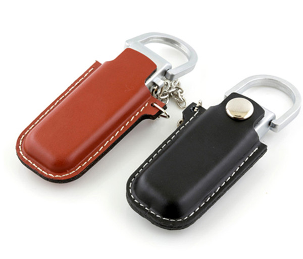 Luxurious Black / Brown Leather USB Flash Disk 4GB / 8GB with Key Ring