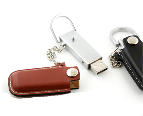 Luxurious Black / Brown Leather USB Flash Disk 4GB / 8GB with Key Ring