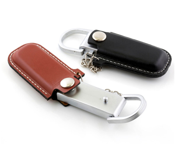 Luxurious Black / Brown Leather USB Flash Disk 4GB / 8GB with Key Ring