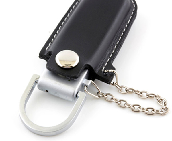 Luxurious Black / Brown Leather USB Flash Disk 4GB / 8GB with Key Ring