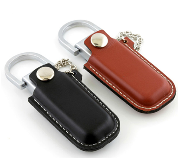 Luxurious Black / Brown Leather USB Flash Disk 4GB / 8GB with Key Ring