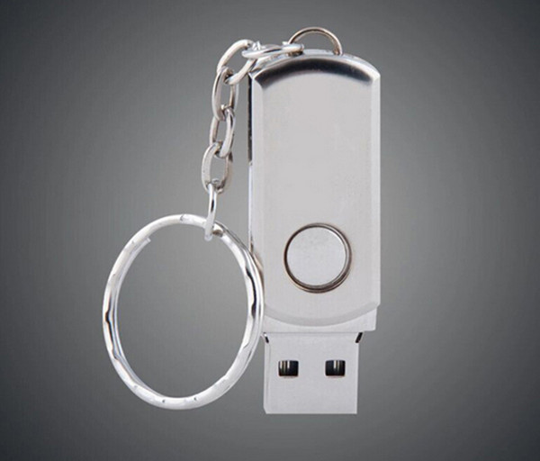 Silver metal thumb drives Rotated Metal USB Flash Drives pen drive 1GB 2GB 4GB 8GB Flash Drive with key chain