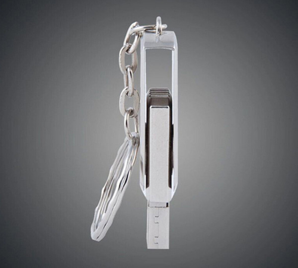 Silver metal thumb drives Rotated Metal USB Flash Drives pen drive 1GB 2GB 4GB 8GB Flash Drive with key chain