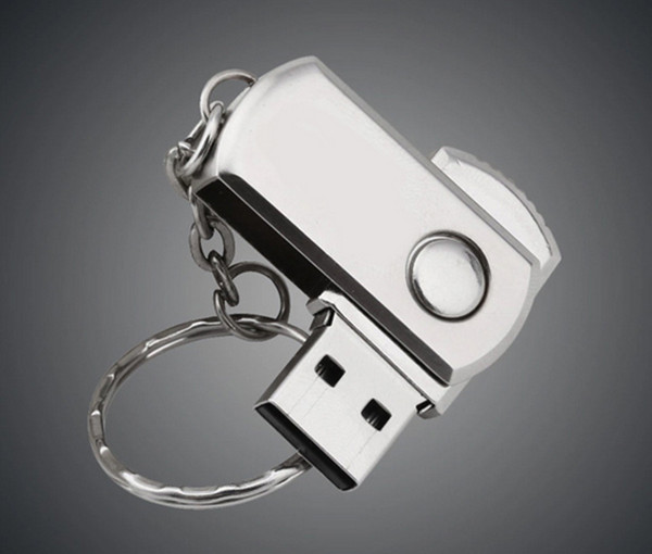 Silver metal thumb drives Rotated Metal USB Flash Drives pen drive 1GB 2GB 4GB 8GB Flash Drive with key chain