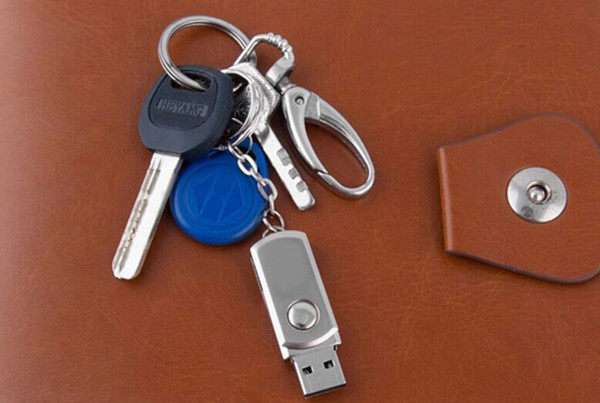 Silver metal thumb drives Rotated Metal USB Flash Drives pen drive 1GB 2GB 4GB 8GB Flash Drive with key chain