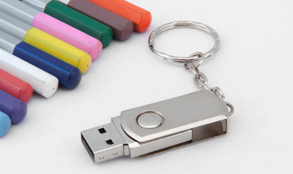 Silver metal thumb drives Rotated Metal USB Flash Drives pen drive 1GB 2GB 4GB 8GB Flash Drive with key chain