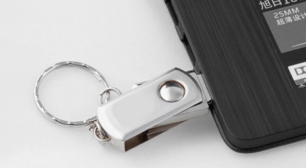Silver metal thumb drives Rotated Metal USB Flash Drives pen drive 1GB 2GB 4GB 8GB Flash Drive with key chain