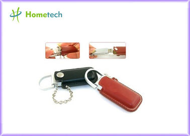 Key Chain Leather USB Flash Disk , 4GB / 8GB Custom Thumb Drives