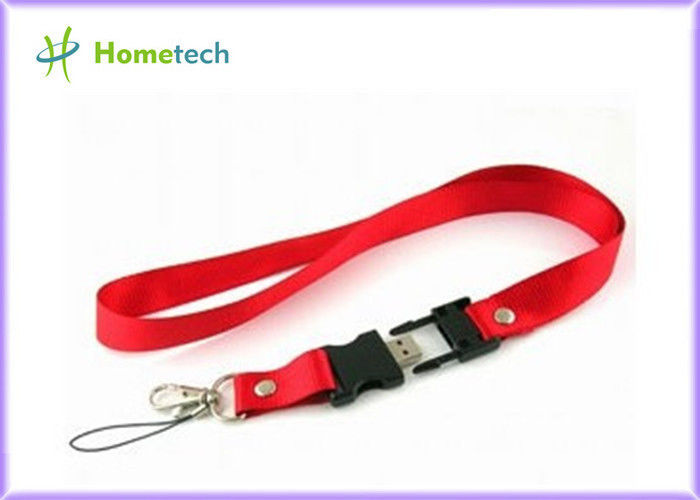 Red Plastic Lanyard USB Flash Drives 128mb Custom Printed , USB 2.0