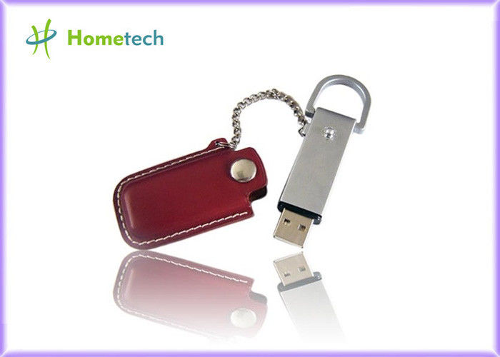 USB 2.0 Leather USB Flash Disk Key Chain , Flash Memory Pen Drive USB Thumb Stick