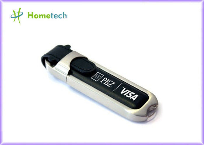 Black Leather USB Flash Disk 16GB / Leather Pen Drive For Work