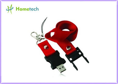 Red Plastic Lanyard USB Flash Drives 128mb Custom Printed , USB 2.0