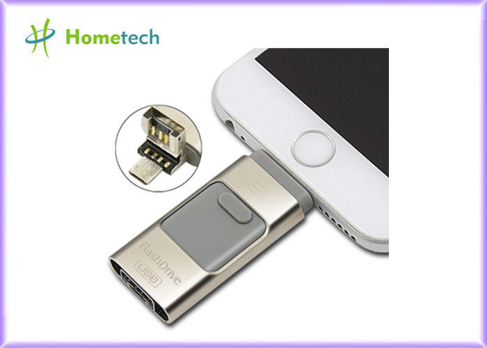 Golden OTG Phone Metal 32GB USB Memory Stick For IPhone / PC , 1 Year Warranty