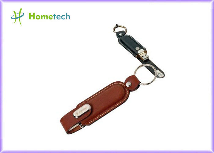 Brown Leather USB Flash Disk / Customizable Flash Drives For Student