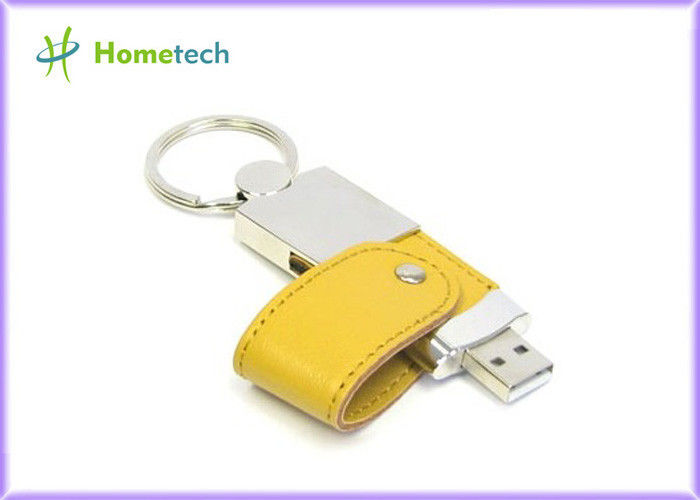 Brown Leather USB Flash Disk / Customizable Flash Drives For Student