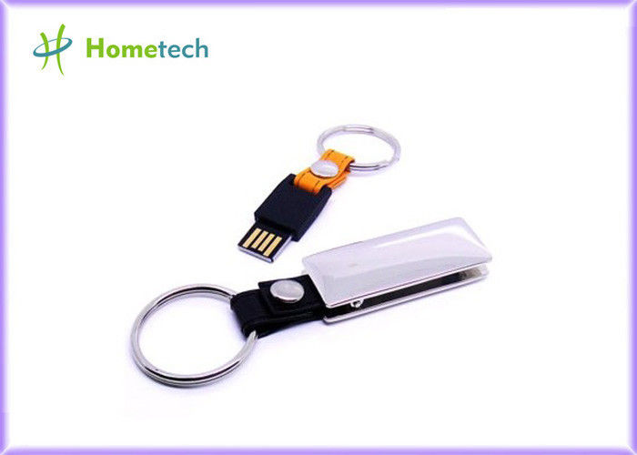 Customizable Yellow Leather USB Flash Disk  4GB / 8GB with Key Ring