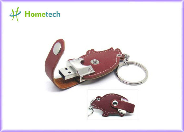 Customizable Yellow Leather USB Flash Disk  4GB / 8GB with Key Ring