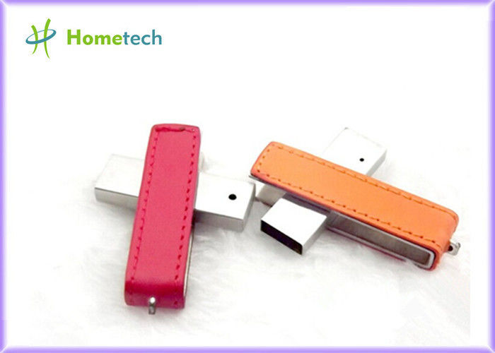 Red Rectangle Leather USB Flash Disk File Transfer with High Speed