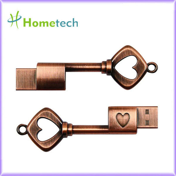 Bronze Brass USB 2.0 Metal Heart Key Shape 16GB Flash Drive Pen Drive Memory Stick USB Flash Disk Thumb Drive