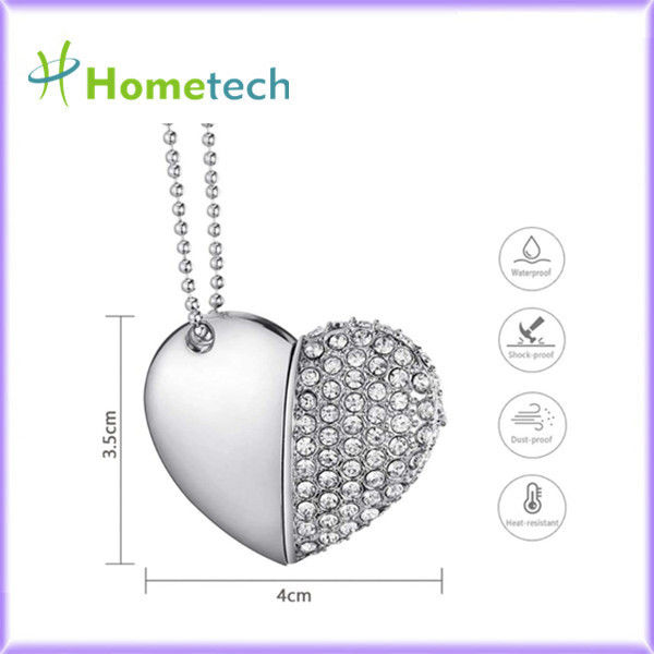 Jewelry Pendant Necklace 32GB Crystal Heart USB Flash Drive