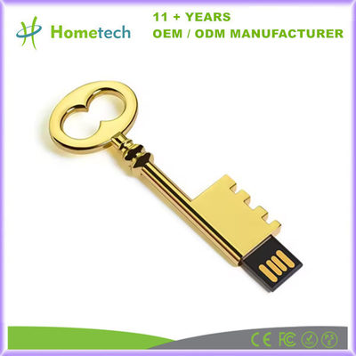 Classic Key Shaped Metal Thumb Drive Water Proof Data Storage Silver Gold Copper A Grade Chips