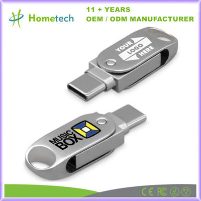 Shockproof Dual USB-C USB-A Capless Flash Drive 3.0 Silver Customized