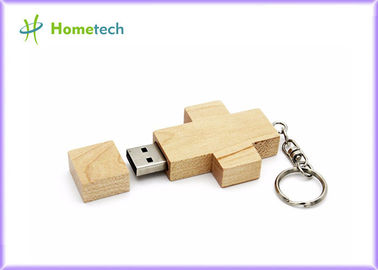 Cross Necklace Wooden USB Flash Drive 2GB  With Key Chain Laser Engraving Logo