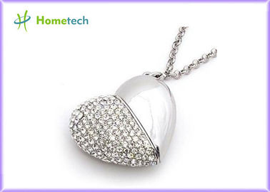Silver USB 1.1 / 2.0 Crystal Heart USB Flash Drive Jewelry, Bulk USB Flash Drives