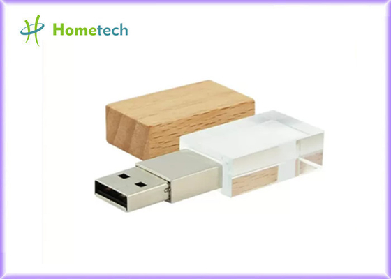 Crystal Usb Flash Drive with Wood Led light 32GB 64GB 128GB Custom Logo crystal usb