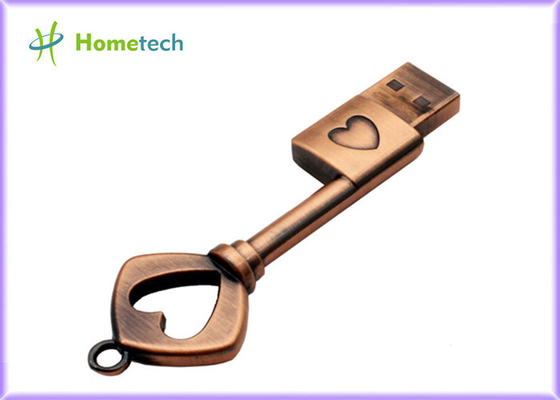Bronze Brass USB 2.0 Metal Heart Key Shape 16GB Flash Drive Pen Drive Memory Stick USB Flash Disk Thumb Drive